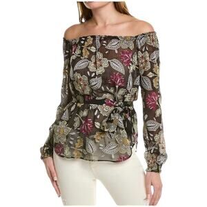 Rag & Bone NWT Sierra Silk Floral Off Shoulder Top Sheer Size XS Self Tie Belt